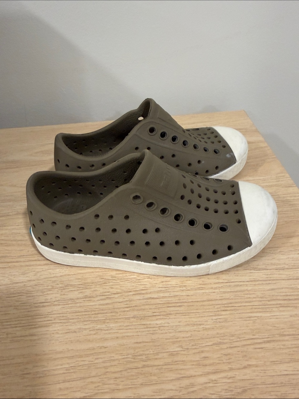 Native Shoes Kids Slip-On Water Sneakers in Olive and White